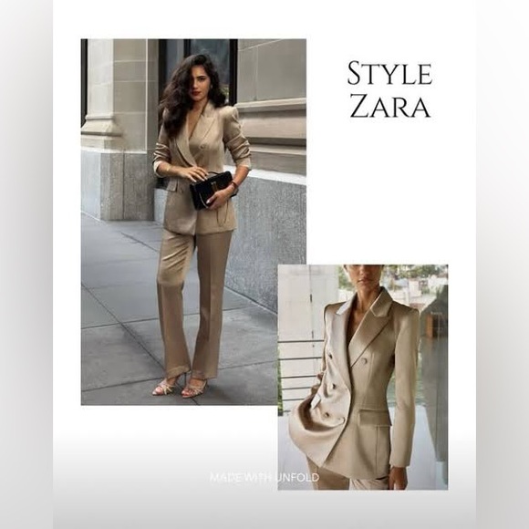 Zara Beige Satin Suit Set - Picture 4 of 6